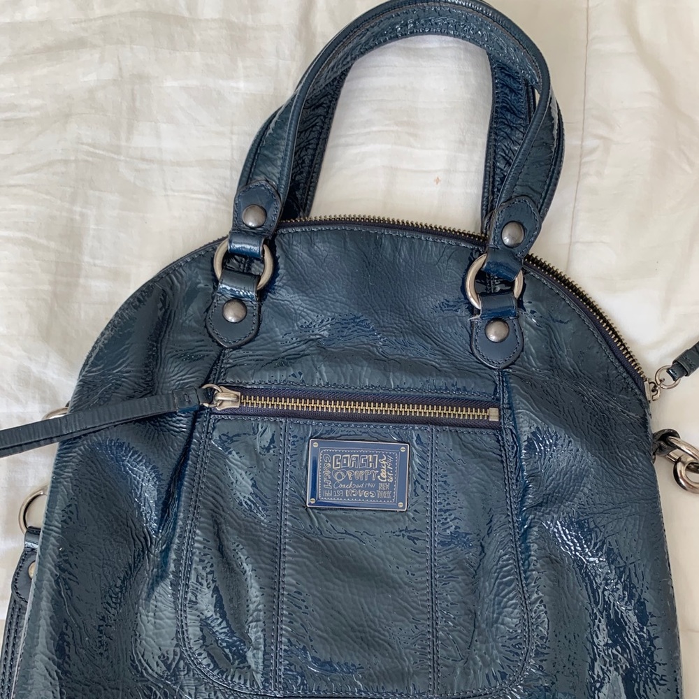 Blue patent leather Coach satchel